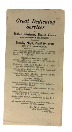Item #19691 Great Dedicatoy [sic] Services ... Tuesday Night, April 19, 1938. Bethel Missionary...