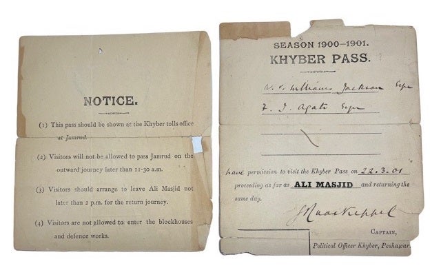 Item #55709 Season 1900-1901. Khyber Pass. Khyber Pass Permit.