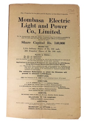 Item #60948 Articles of Association [and] Prospectus. Mombasa Electric Light, Limited Power Co