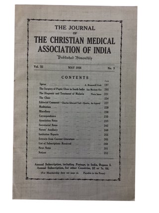 Journal of the Christian Medical Association of India. Three issues: Vol. IV, No. 6 (January, 1930); Vol. V, No. 1 (March 1930); and Vol. XI, No. 3 May 1936)