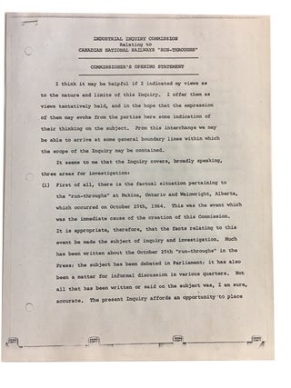 Report of Industrial Inquiry Commission on Canadian National Railways "Run-Throughs" (pursuant to Section 56 of the Industrial Relations and Disputes Investigation Act)