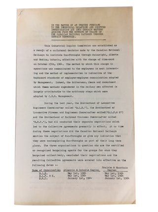 Report of Industrial Inquiry Commission on Canadian National Railways "Run-Throughs" (pursuant to Section 56 of the Industrial Relations and Disputes Investigation Act)