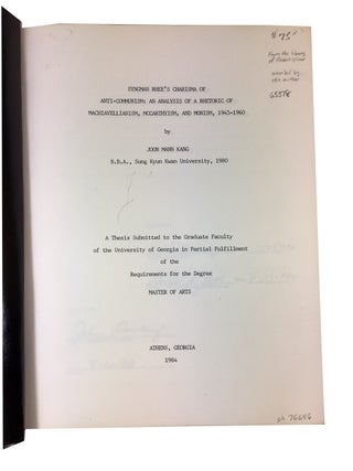 Item #76646 Syngman Rhee's Charisma of Anti-Communism: An Analysis of a Rhetoric of...