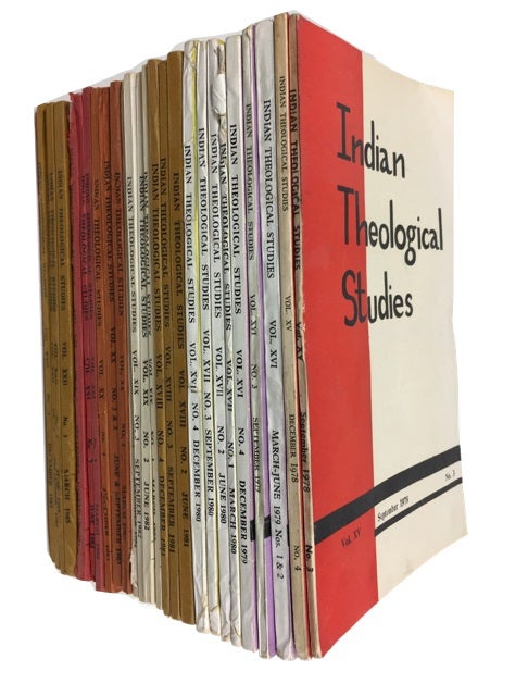 Item #79815 Indian Theological Studies, 27 issues of this quarterly Catholic periodical dated between 1978 and 1986. Includes: Vol. XV, Nos. 3,4 (1978); Vol. XVI, Nos. 1/2, 3, 4 (1979); Vol. XVII, Nos. 1-4 (1980), Vol. XVIII, Nos. 2-4 (1981); Vol. XIX, Nos. 1-4 (1982); Vol. XX, Nos. 1, 2/3, 4 (1983); Vol. XXI, Nos. 1, 2, 3/4 (1984); Vol. XXII, Nos. 1-4 (1985); and Vol. XXIII, No. 1 (1986).