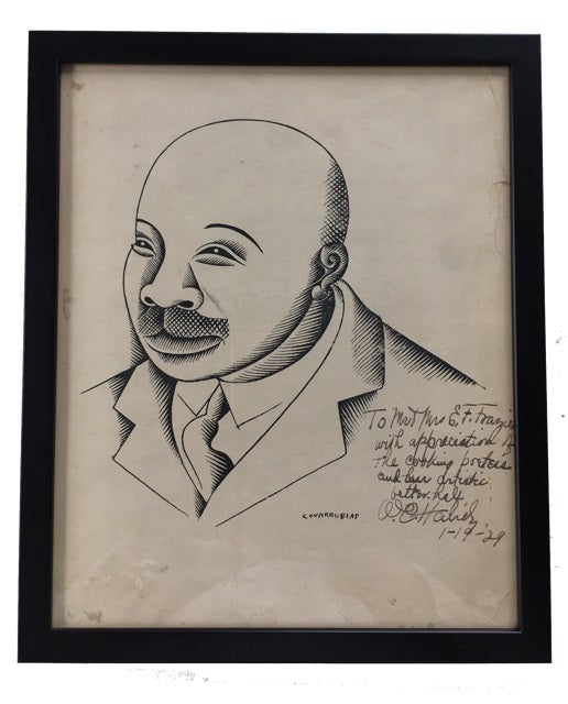 Item #82130 Printed Covarrubias Caricature of Handy INSCRIBED to E. F. Frazier. W. C. Handy.