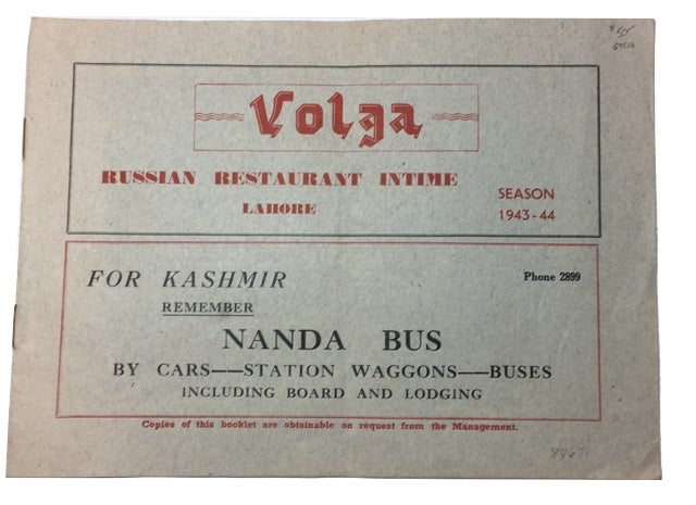 Item #84671 Volga Russian Restaurant Intime, Lahore: Season 1943-44. [cover title]