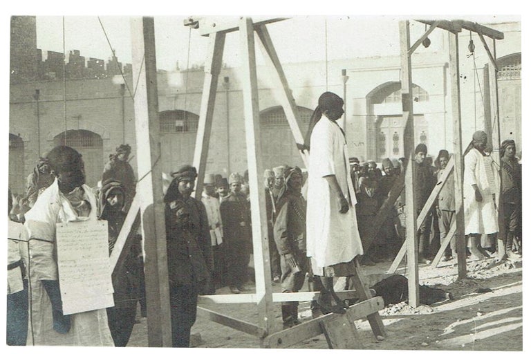 Item #85816 Hanging of Three Unidentified Men. Execution Postcard.