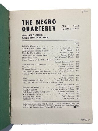 The Negro Quarterly: A Review of Negro Life and Culture, Vol. 1, No. 2 (Summer, 1942)