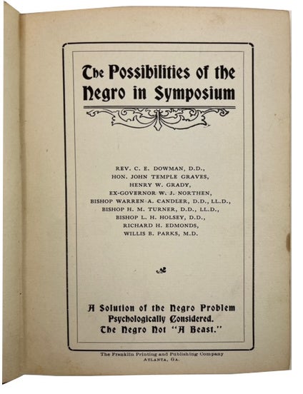 Item #87854 The Possibilities of the Negro in Symposium