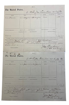 Item #88028 Signed Pay Vouchers for June and August, 1874. 1st Lieutenant J. M. Thompson, of the...