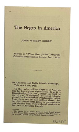 Item #88273 The Negro in America. John Wesley Dobbs