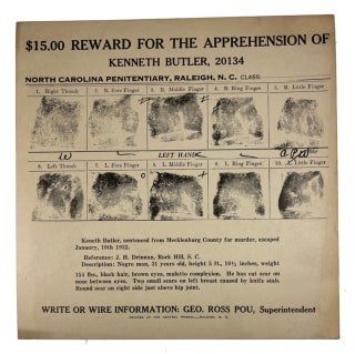 Item #88457 $15.00 Reward for the Apprehension of Kenneth Butler, 20134 North Carolina...