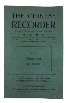 Item #88728 The Chinese Recorder: Journal of the Christian Movement in China, Vol. 53, No. 8...
