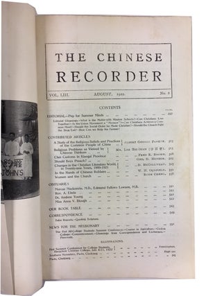The Chinese Recorder: Journal of the Christian Movement in China, Vol. 53, No. 8 (August, 1922).