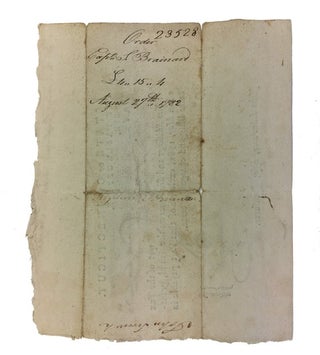 Revolutionary War Pay Voucher dated August 27, 1782 authorizing Payment of Four Pounds, fifteen Shillings and Four Pence to Captain Stephen Brainard out of the tax of Two Shillings and Six Pence on the Pound, Granted in May, 1781.