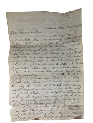 Item #88840 Union Soldier's Letter to His Wife in Vermillion County, Illinois. Dated March 12,...