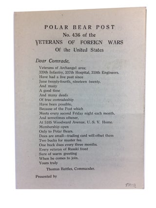 Item #88999 Polar Bear Post No. 436 of the Veterans of Foreign War of the United States. [title...