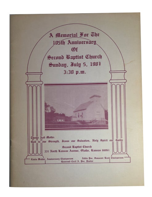 Item #89491 A Memorial for the 105th Anniversary of Second Baptist Church Sunday, July 5, 1987 3:30 P.M.