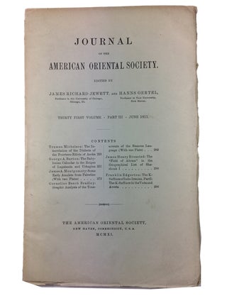 Item #89641 Journal of the American Oriental Society, Vol. 31, Part III (June, 1911