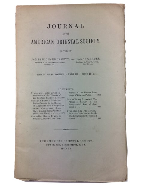 Item #89641 Journal of the American Oriental Society, Vol. 31, Part III (June, 1911)