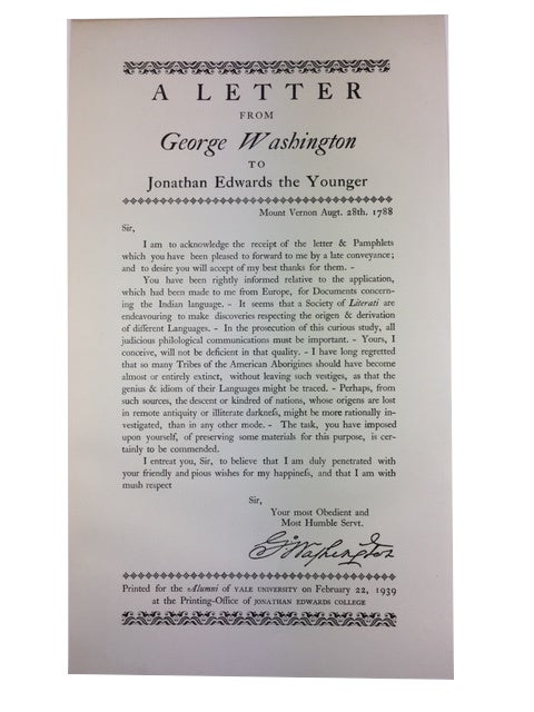 Item #89959 A Letter from George Washington to Jonathan Edwards the Younger ...