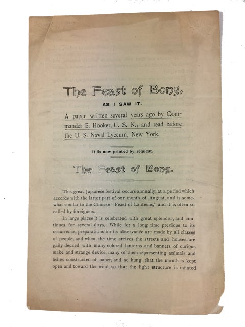 Item #89979 The Feast of Bong, as I Saw It. A Paper Written Several Years Ago by Commander E. Hooker ... and Read before the U. S. Naval Lyceum, New York. Edward Hooker.