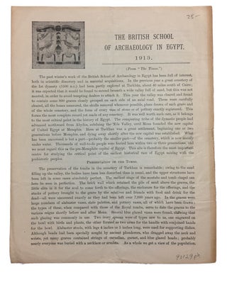 Item #90129 The British School of Archaeology in Egypt. 1913. (From "The Times"