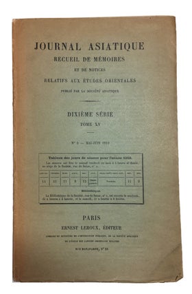 Item #90134 Journal Asiatique. Recueil de Memoires et de Notices Relatifs aux Etudes Orientales,...