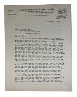 Item #90800 Unsigned Copy of a Two-Page Typed Letter to James B. Forgan about the Chicago...