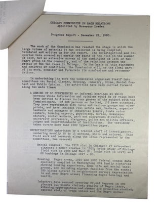 Unsigned Copy of a Two-Page Typed Letter to James B. Forgan about the Chicago Commission on Race Relations.