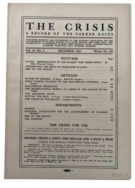 Item #91021 The Crisis: A Record of the Darker Races, Vol. 23, No. 2 (December, 1921)