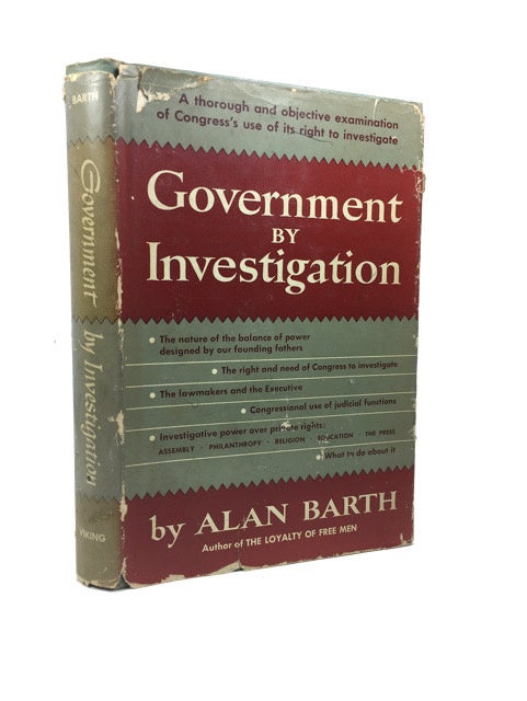 Item #91077 Government by Investigation. Alan Barth.