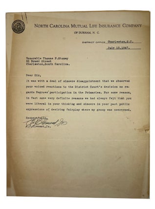 Item #91101 Brief Typed Letter Signed from Clement to Stoney and Two Drafts of What Appears to...