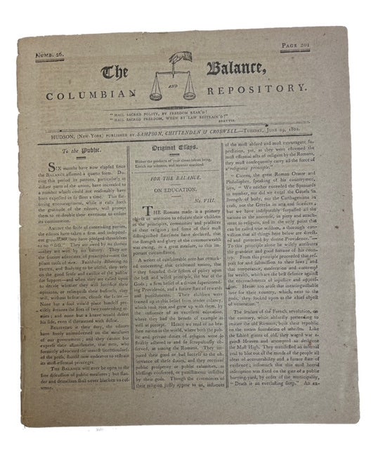 Item #91142 The Balance and Columbian Repository, [Vol. I], No. 26 (June 29, 1802)