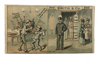 Item #91321 A Two panel Anti-Chinese Trade card promoting Smith & Co., a store located at 210...