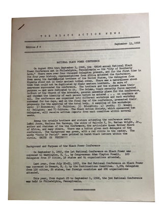Item #91504 Black Action News, [Vol. 1], Edition #8 (September 13, 1968). Black Action Society, A...
