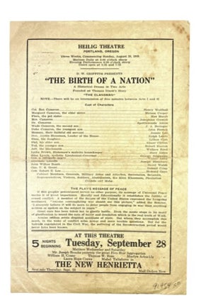 Item #91954 D.W. Griffith Presents "The Birth of a Nation" Oregon Heilig Theatre. Portland