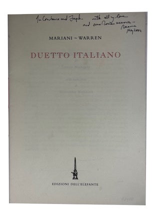 Item #92480 Duetto Italiano = Italian Duet. Lucio Mariani, Rosanna Warren