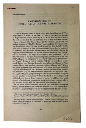 Item #92546 Langston Hughes: Evolution of the Poetic Persona. Raymond W. Smith