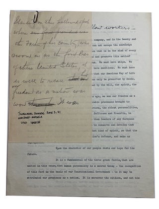 Item #92732 Fundraising Speech for the USO in 1941. Richard Wesley Lawrence