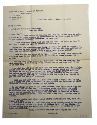 Item #92770 Unsigned typed letter addressed to Emory W. Ross from C. S. Smith regarding a...