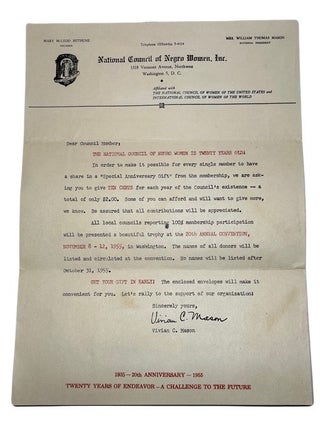 Item #92820 Mass Mailing Fundraising Letter with enclosures for the 20th Anniversary of the NACW...