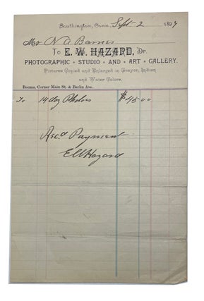 Item #92868 Receipt for photos purchased by Mrs. N. A. Barnes on Sept. 2, 1897. E. W. Hazard, Dr....