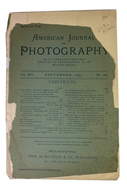 Item #92975 American Journal of Photography, Vol. XIV, No. 165, (September, 1893).