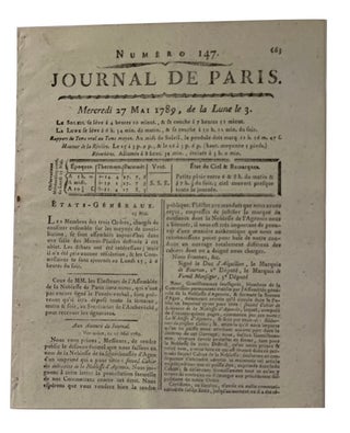 Item #93523 Journal de Paris, Numero 147 (27 Mai 1789). George Augustus Polgreen Bridgetower
