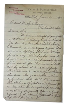 Item #93640 Two letters dated June 28 and July 10, 1882 to Syle from Yates & Porterfield about...