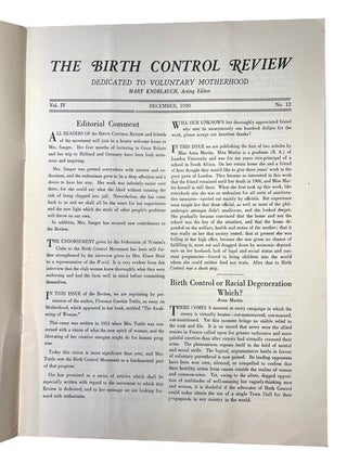 The Birth Control Review. Two issues: , Vol. IV, Nos. 11-12 (November & December, 1920)
