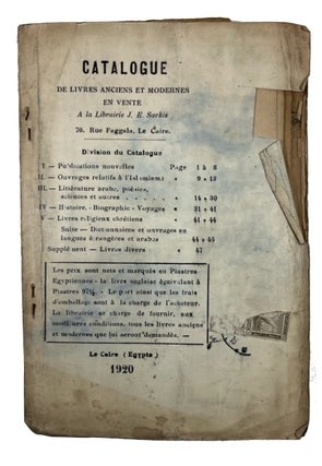 Item #94152 ... Catalogue de Livres Anciens et Modernes en Vente a la Librairie J. E. Sarkis....
