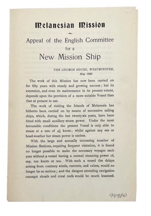 Item #94980 Melanesian Mission: Appeal of the English Committee for a New Mission Ship - The...