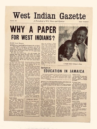 Item #95002 West Indian Gazette: a Periodical of W.I. News and Opinion. Claudia Jones